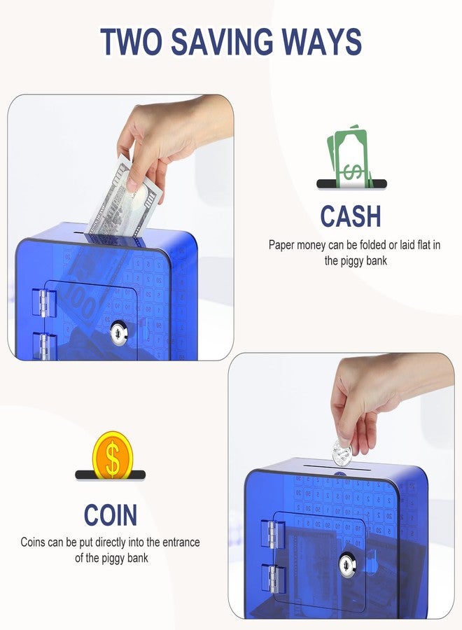 GerayMer Piggy Bank, Acrylic Money Saving Box with Key, Openable Savings Jar for Cash and Coin, with Money Target and Numbers, $1000 Challenge Money Jar, Coin Box for Birthday (Blue) - Image 5